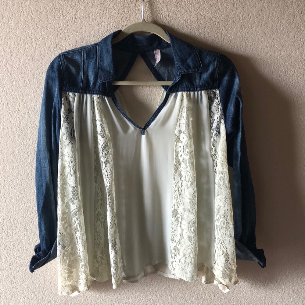 Free People denim/lace shirt